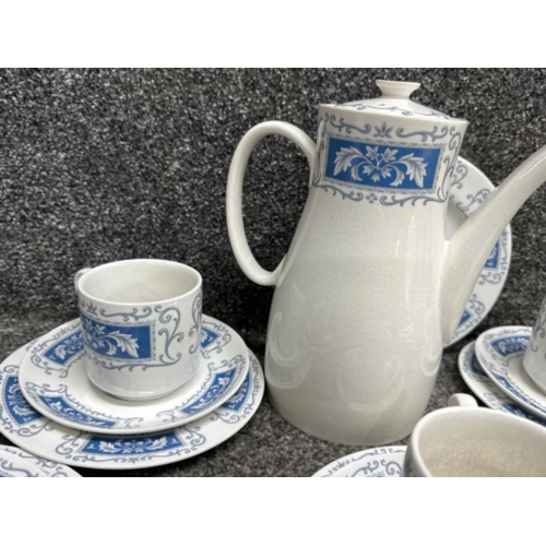 105 - 17 pieces of vintage Crown Ducal arctic white “Marina” tea China - cups, saucers, plates & teapot