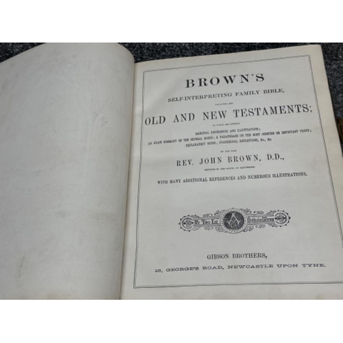 16 - Large brass bound Browns self interpreting family Bible, New & Old Testaments, with many different r... 