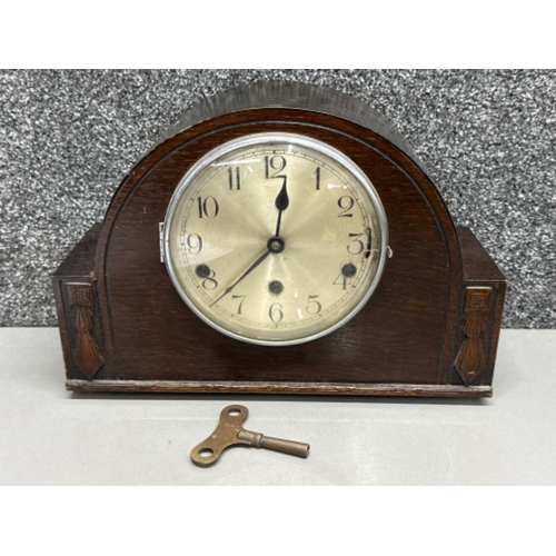 23 - Vintage mahogany cased mantle clock by Haller AG, with key & pendulum