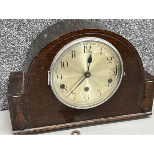 23 - Vintage mahogany cased mantle clock by Haller AG, with key & pendulum