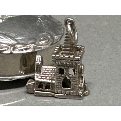 28 - Decorated silver small trinket box (by CME Jewellery LTD) and silver church charm