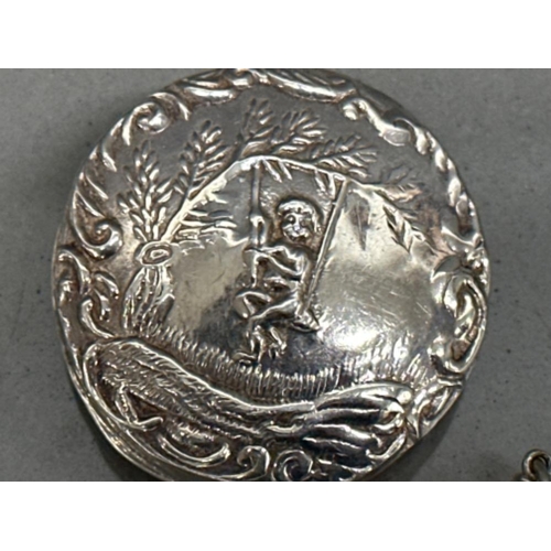 28 - Decorated silver small trinket box (by CME Jewellery LTD) and silver church charm