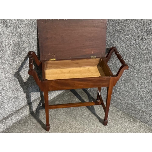 34 - Wide Mahogany piano stool with under seat storage