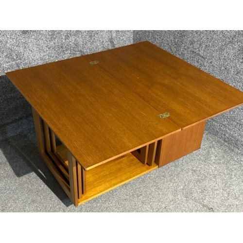 35 - Vintage 1960’s-1970’s Mcintosh teak table with storage nest of 2 tables/side cabinet & flip twist to... 