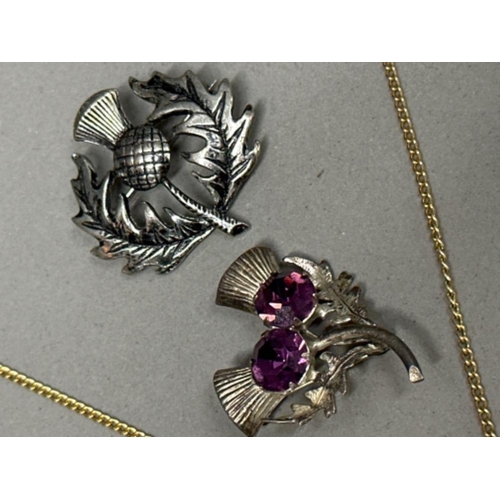 53 - 3 items of Scottish style jewellery including Sterling Silver double thistle brooch