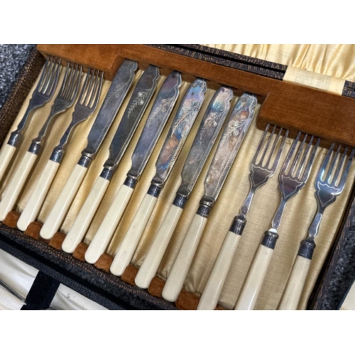 73 - Box containing more miscellaneous silver plated & stainless steel cutlery sets, including apostle sp... 