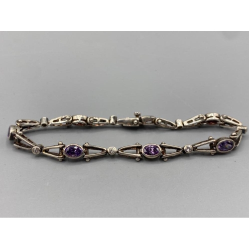 344 - Silver amethyst and cz line bracelet