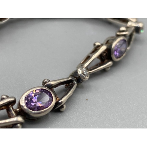 344 - Silver amethyst and cz line bracelet