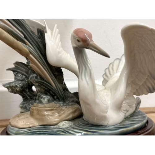 215 - Large Lladro “Cranes” figure 1456 Salvador Debon, with wooden base, good condition, H51cm X W43cm