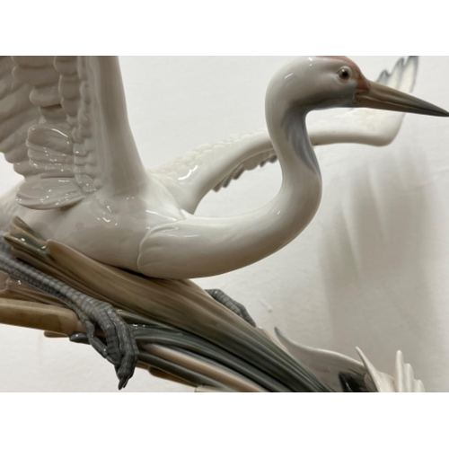 215 - Large Lladro “Cranes” figure 1456 Salvador Debon, with wooden base, good condition, H51cm X W43cm