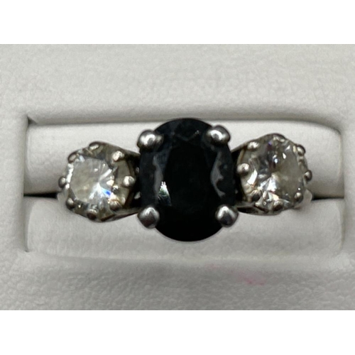 1 - Beautiful ladies 18ct white gold diamond and sapphire 3 stone ring. Approx 1ct diamonds and 1.5ct sa... 