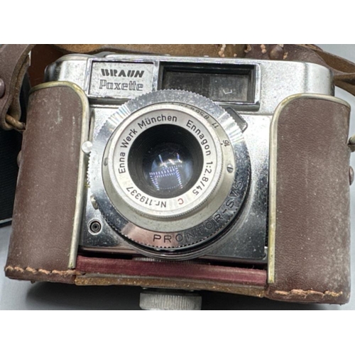 101 - Braun Paxette vintage camera Prontor-SVS Lens with original leather case together with vintage AGFA ... 