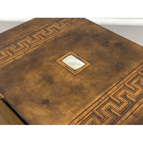 110 - A victorian walnut and parquetry inlaid writing/jewellery box 22cm x 30cm x 13cm