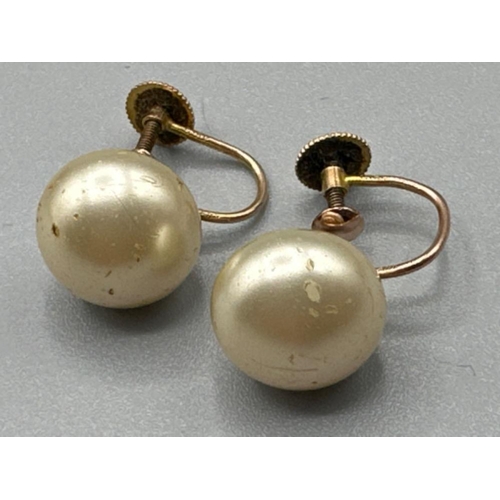 115 - Pair of antique yellow gold & Pearl earrings - 3.2g gross, boxed