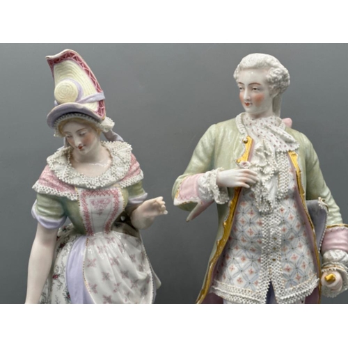 119 - Pair of large Antique figures, Volkstedt Thuringia German porcelain “Meissen factory” height 31cm (L... 