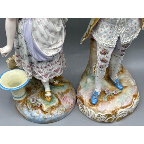 119 - Pair of large Antique figures, Volkstedt Thuringia German porcelain “Meissen factory” height 31cm (L... 