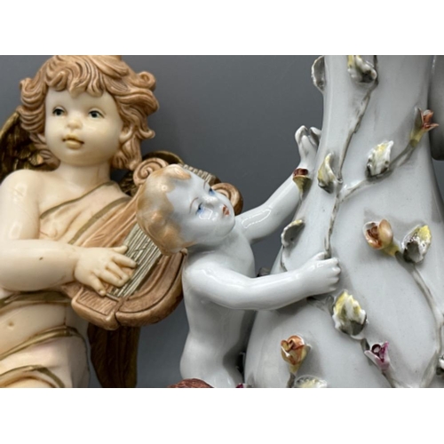 127 - Group lot of Cherub themed ornaments, includes three miniature Capodimonte, porcelain Mirete wall ha... 