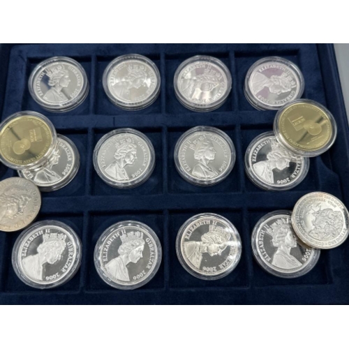 128 - The Queen’s 80th birthday silver coin collection displayed in a Westminster case, lot comprises of 1... 