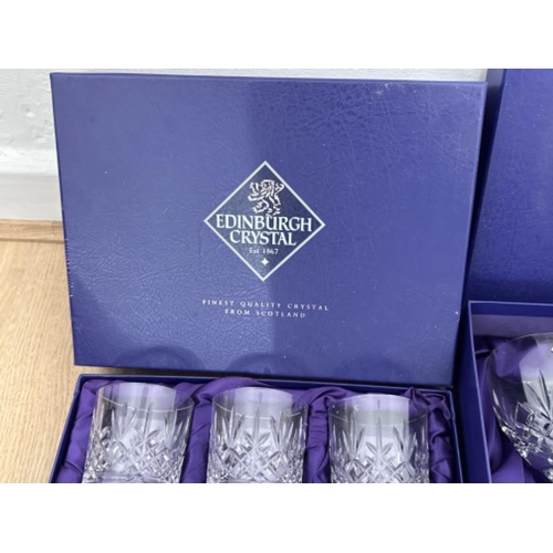 135 - 3 boxed Edinburgh crystal sets to include, 6 whisky tumblers, pair of large wine glasses & Decanter ... 