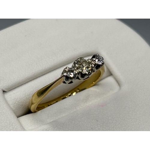 14 - Ladies 9ct gold 3 stone diamond ring, approx .32ct size N and 1.86g