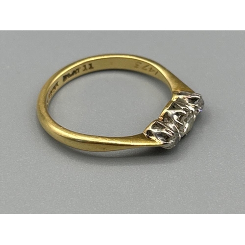 14 - Ladies 9ct gold 3 stone diamond ring, approx .32ct size N and 1.86g