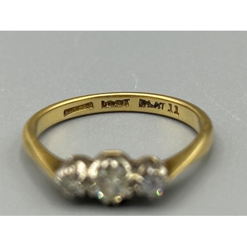 14 - Ladies 9ct gold 3 stone diamond ring, approx .32ct size N and 1.86g