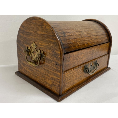 149 - Antique oak roll top desk box - 32cm x 20cm x 22.5cm