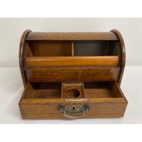 149 - Antique oak roll top desk box - 32cm x 20cm x 22.5cm