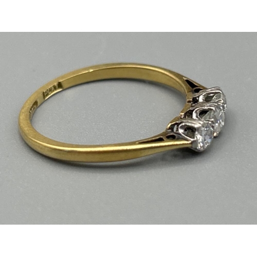 15 - Ladies 9ct gold 3 stone diamond ring, approx 0.18ct size M and 2.66g