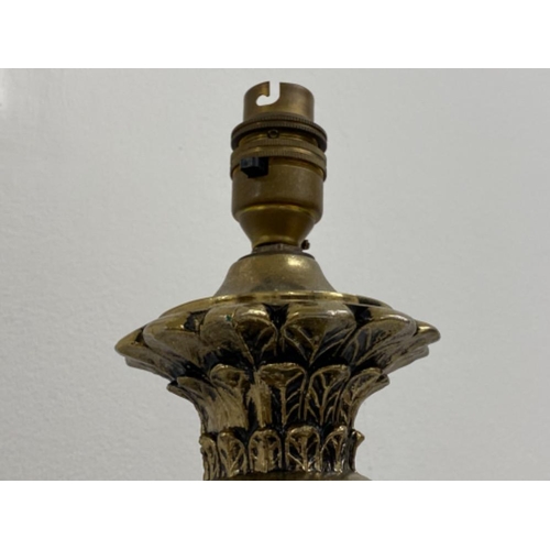 153 - Vintage brass metal column & cherub lamp based tabs lamp - height 62cm