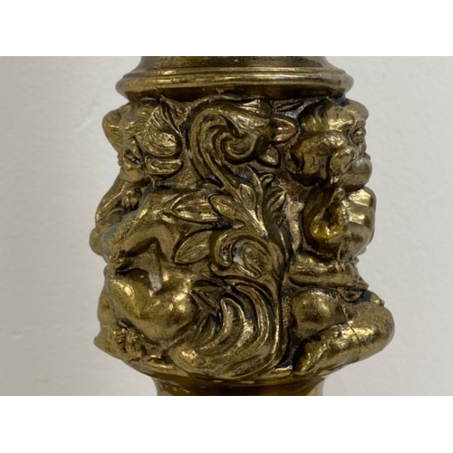 153 - Vintage brass metal column & cherub lamp based tabs lamp - height 62cm