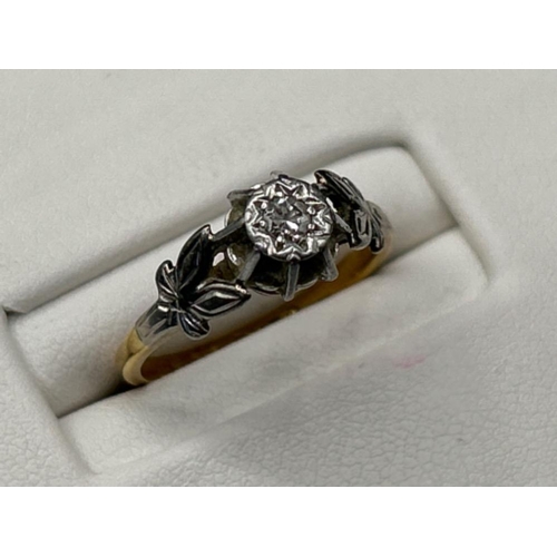 16 - Ladies 9ct gold solitaire diamond ring with white gold shoulders, size I and 2.63g