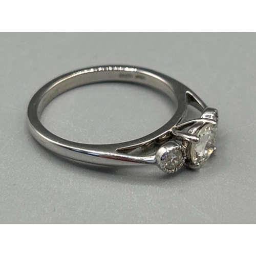 17 - Ladies 18ct white gold 3 stone diamond ring. Comprising of old cut diamond centre stone, approx 0.65... 