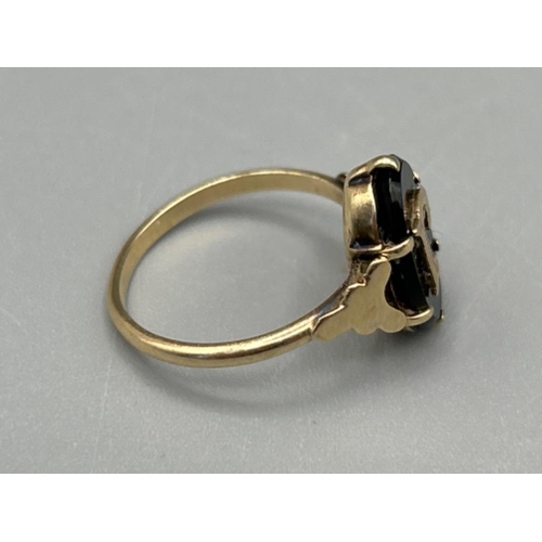 2 - Ladies 9ct gold onyx ring with initials R in gold. Size L and 1.36g