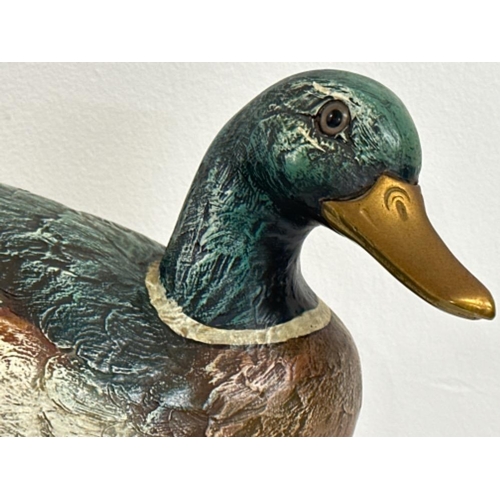 205 - Brass accented hand painted Mallard Duck figurine statue, Italy 1980’s Malevolti Italy - 31x12.5, he... 