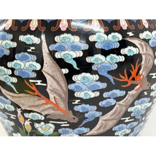 207 - Large early 20th Century Chinese Cloisonné enamelled vase, with original carved wooden plinth base -... 