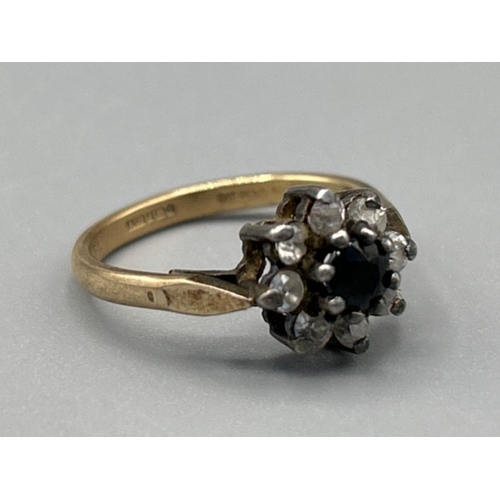 21 - Ladies 9ct gold and silver diamond and sapphire cluster ring, size J1/2 and 1.31g