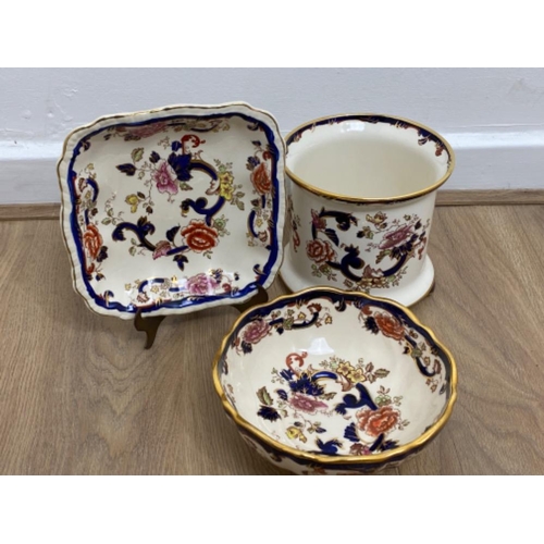 220 - 3 peices of masons ironstone (mandalay pattern) hand painted items includes bowl,dish and ice bucket