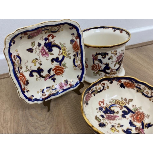 220 - 3 peices of masons ironstone (mandalay pattern) hand painted items includes bowl,dish and ice bucket