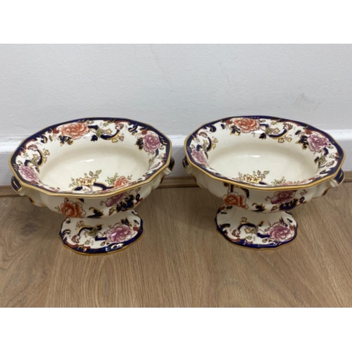 221 - Pair of mason’s ironstone mandalay pattern oval shaped serving dishes and a pair of pekin bowls