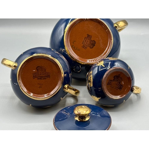 229 - Antique Gibson & Sons Burslem Cobalt Blue teapot, milk & sugar bowl 3 piece set