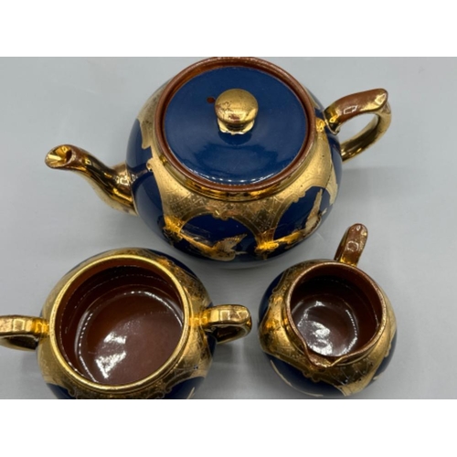 229 - Antique Gibson & Sons Burslem Cobalt Blue teapot, milk & sugar bowl 3 piece set