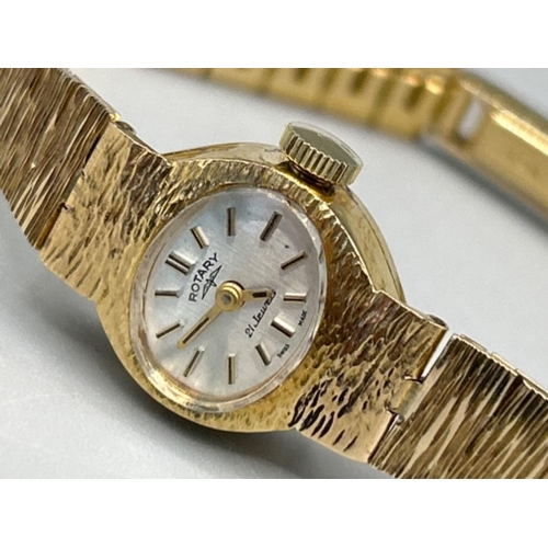 24 - Ladies 9ct gold Rotary watch with tree bark affect. 15.7g