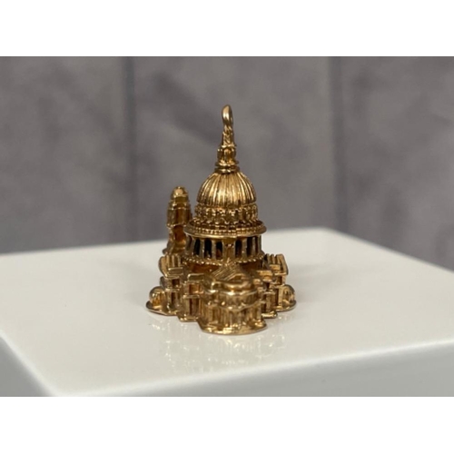 52 - A 9ct Yellow Gold Solid Charm of St Paul’s Cathedral- with engravings - weighing 8.84 grams