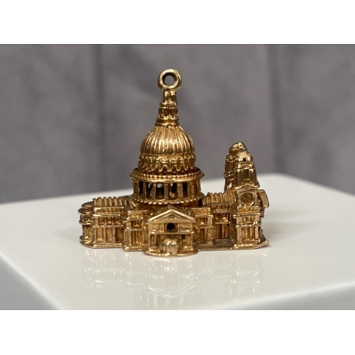 52 - A 9ct Yellow Gold Solid Charm of St Paul’s Cathedral- with engravings - weighing 8.84 grams