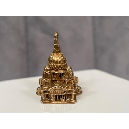 52 - A 9ct Yellow Gold Solid Charm of St Paul’s Cathedral- with engravings - weighing 8.84 grams