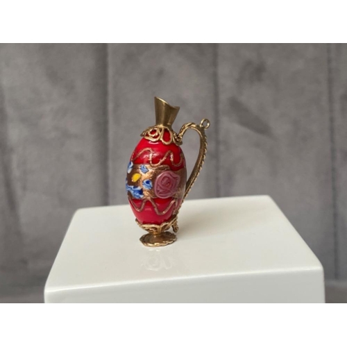 53 - A Sunning Hallmarked 9ct Gold and Enamel Ornate Beads Jug charm - weighing 8.22 grams and 3.5cm in h... 