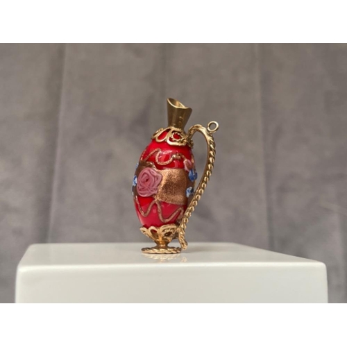 53 - A Sunning Hallmarked 9ct Gold and Enamel Ornate Beads Jug charm - weighing 8.22 grams and 3.5cm in h... 