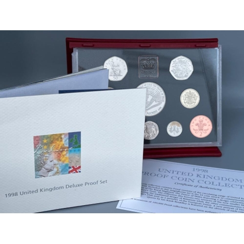 85 - UK Royal Mint proof coin collections including 1998, 1999 & 2001 all in original cases with certific... 