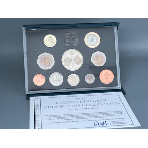 86 - UK Royal Mint proof coin collections including 1995, 1996 & 1997 all in original cases with certific... 